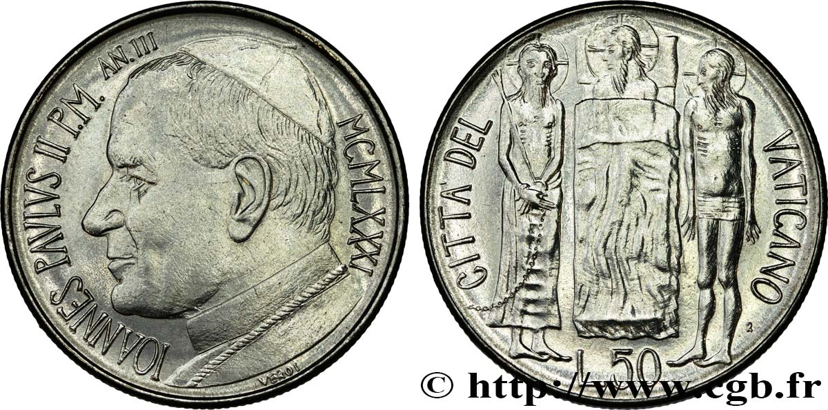 VATICAN AND PAPAL STATES 50 Lire Jean Paul II an III - trois représentations du Christ 1981 Rome MS 
