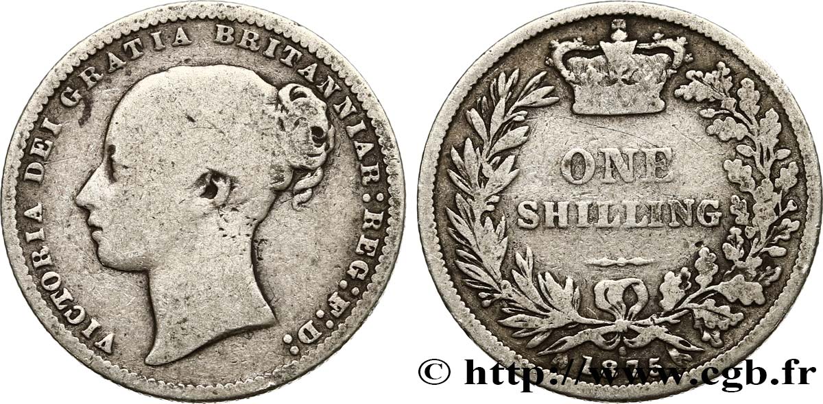 UNITED KINGDOM 1 Shilling Victoria “tête jeune” 1875  VF 