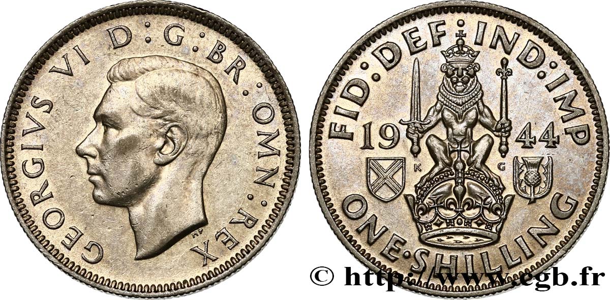 UNITED KINGDOM 1 Shilling Georges VI “Scotland reverse” 1944  AU/AU 