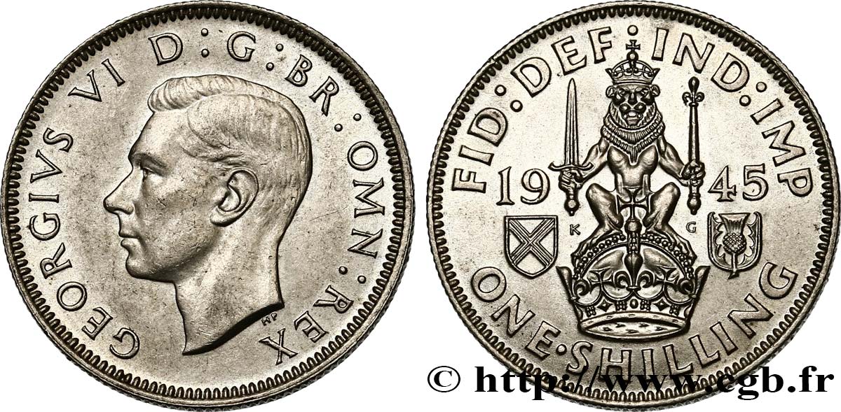 ROYAUME-UNI 1 Shilling Georges VI “Scotland reverse” 1945  SUP/SPL 