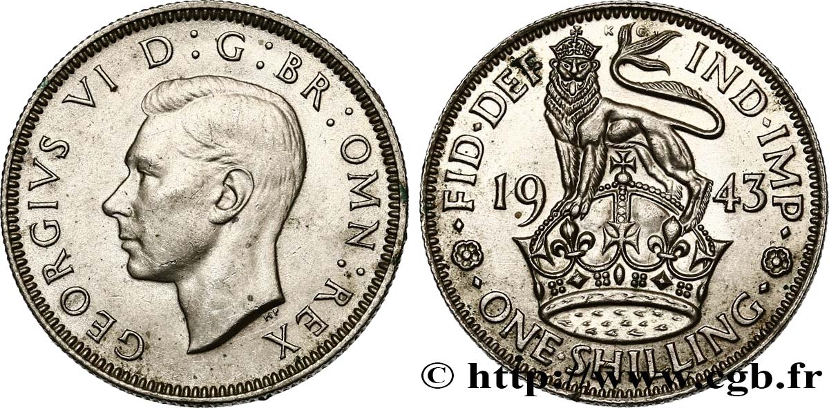 ROYAUME-UNI 1 Shilling Georges VI “England reverse” 1943  TTB+/SUP 