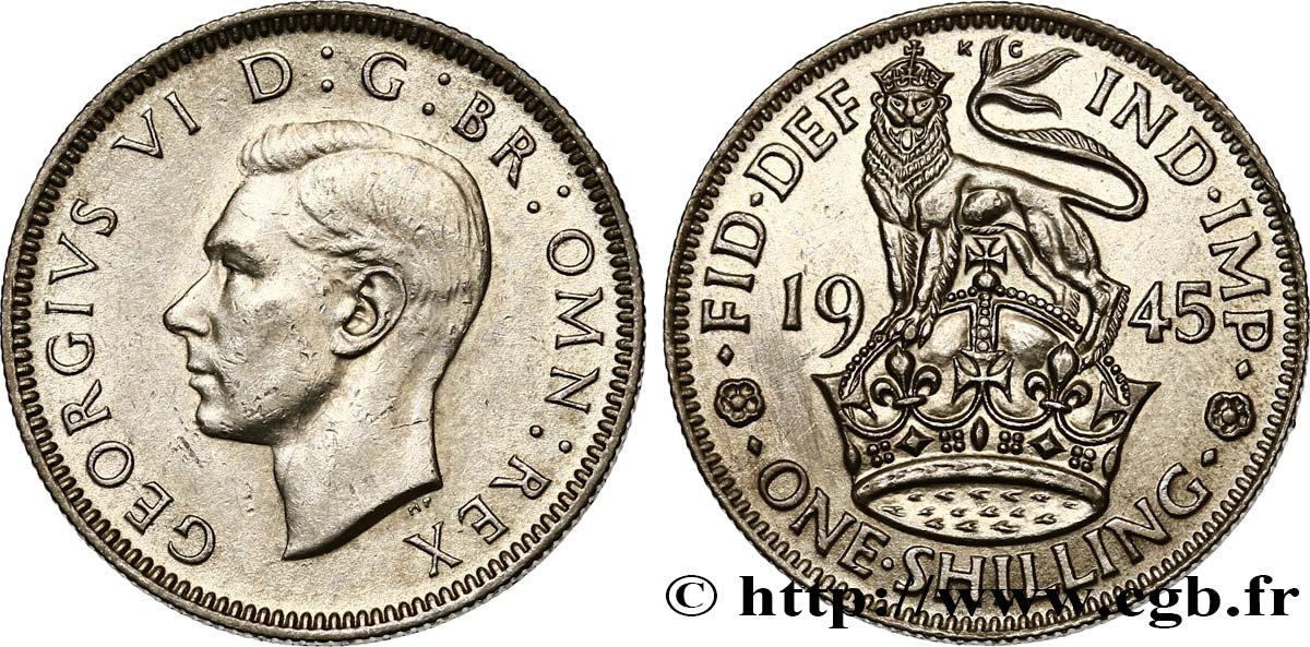 ROYAUME-UNI 1 Shilling Georges VI “England reverse” 1945  TTB+/SUP 
