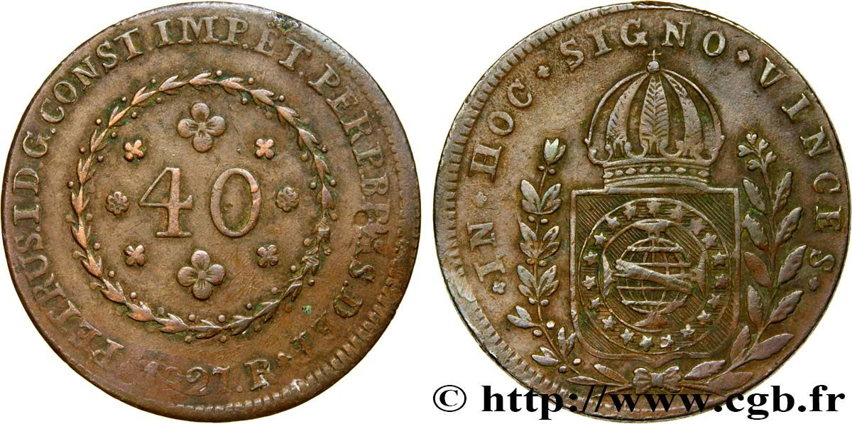 BRAZIL 40 Réis Pierre Ier 1827 Rio de Janeiro VF 