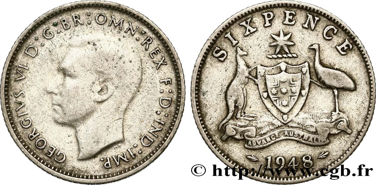 AUSTRALIE 6 Pence Georges VI 1948 Melbourne TB+ 