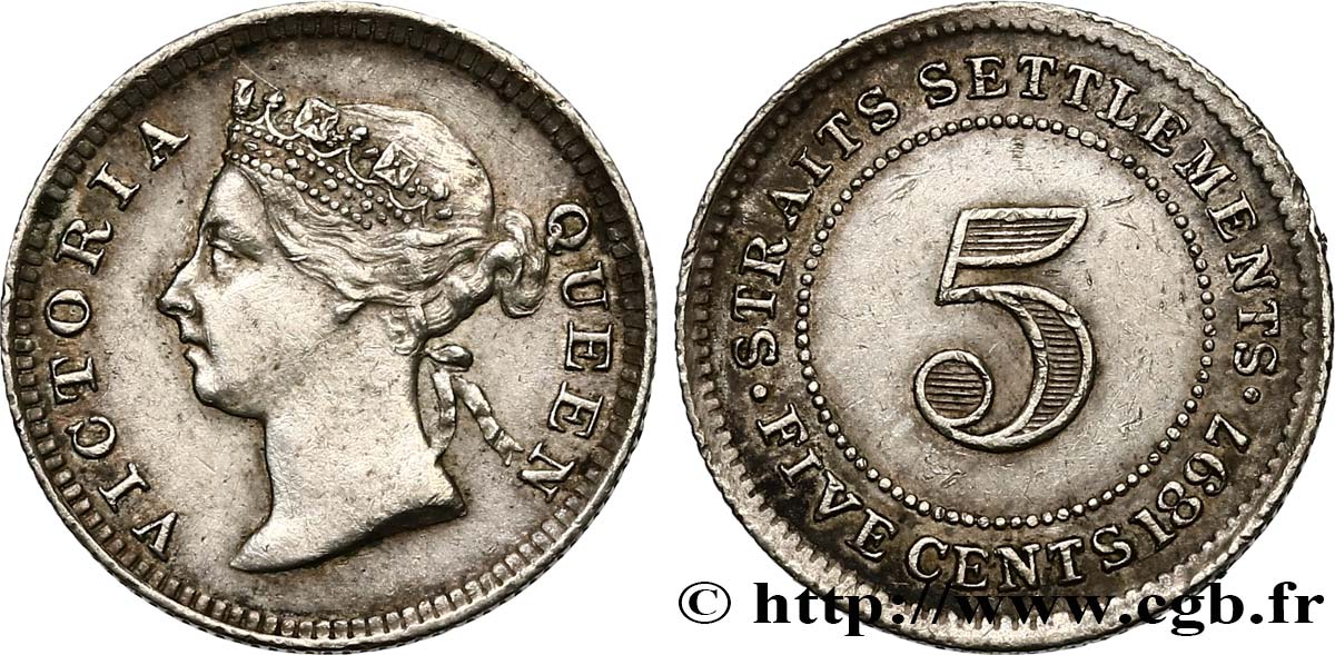 MALAISIE - ÉTABLISSEMENTS DES DÉTROITS 5 Cents Victoria 1897  TTB 