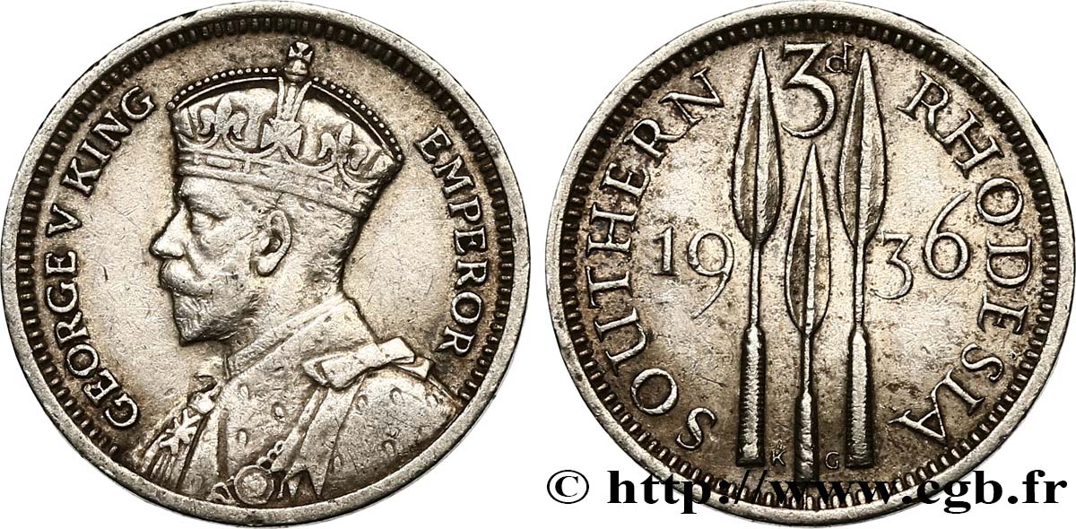 RHODÉSIE DU SUD 3 Pence Georges V 1936  TTB 