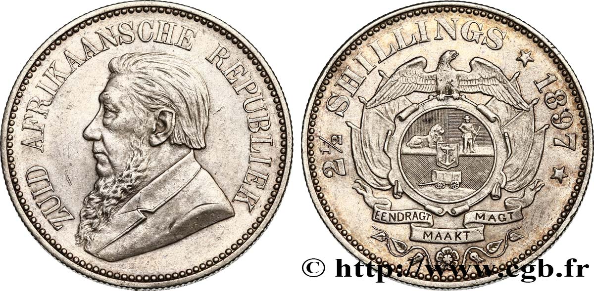 SUDÁFRICA 2 1/2 Shillings président Kruger 1897  EBC 