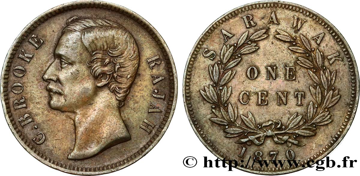 SARAWAK 1 Cent Sarawak Rajah J. Brooke 1870  AU 
