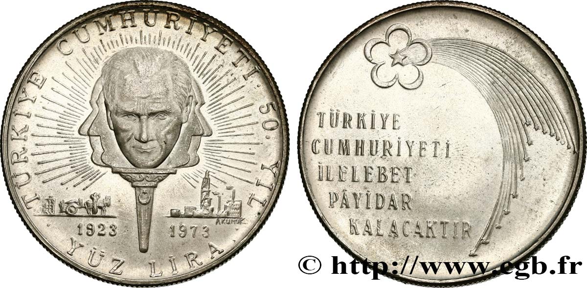 TURCHIA 100 Lira 50e Anniversaire de la République 1970 Istanbul MS 