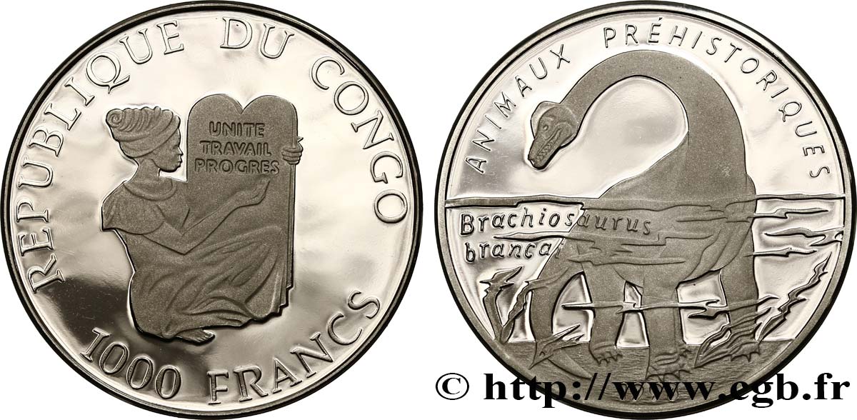 CONGO REPUBLIC 100 Francs Proof Brachiosaure 1993  MS 
