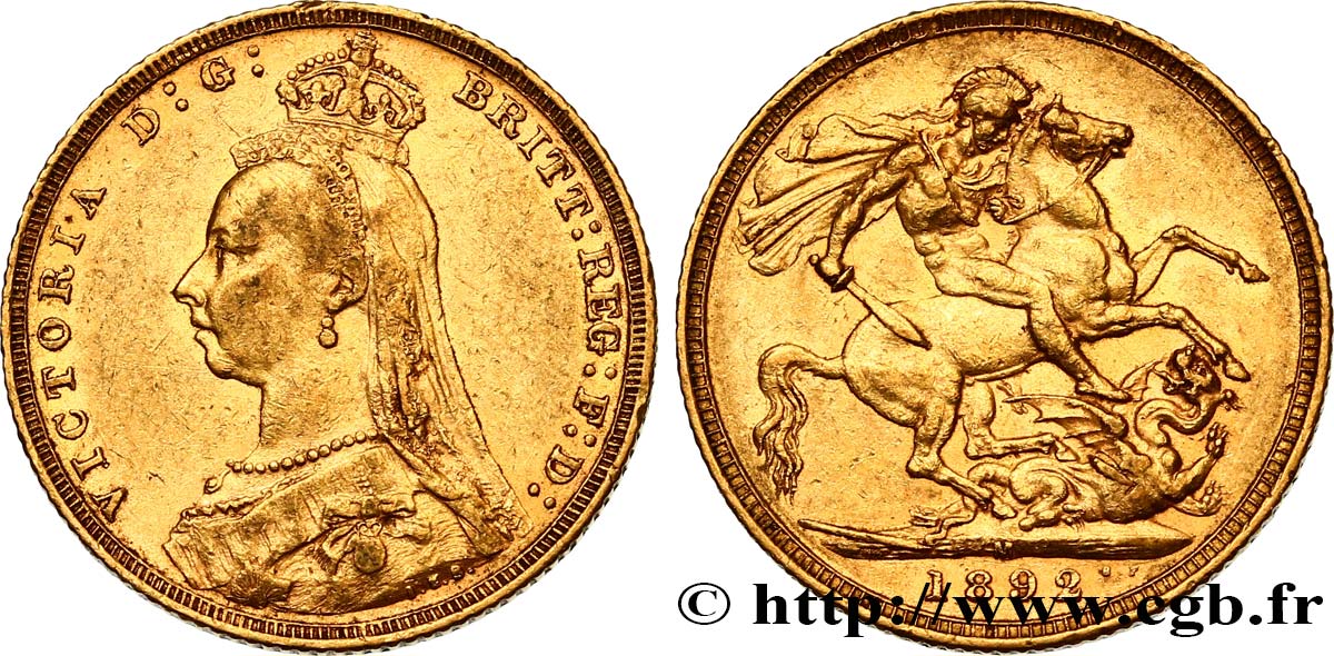 INVESTMENT GOLD 1 Souverain Australie Victoria buste du jubilé 1892 Melbourne VF 