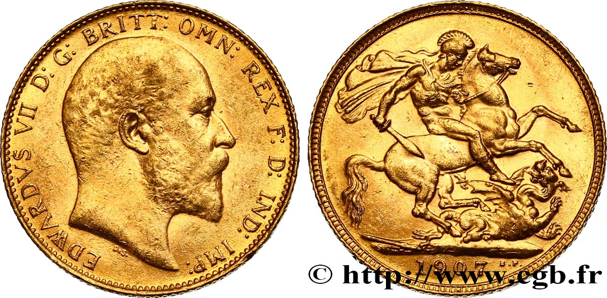 INVESTMENT GOLD 1 Souverain Edouard VII 1907 Londres AU 