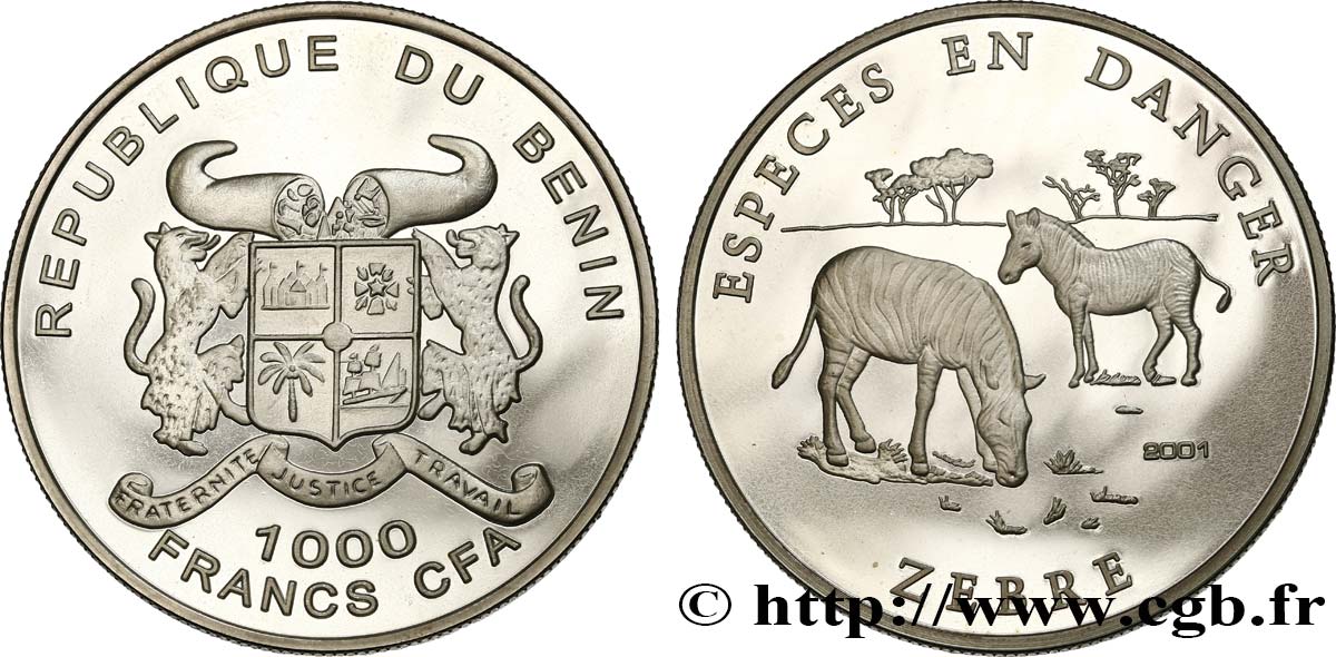 BENIN 1000 Francs CFA Zèbre 2001  MS 