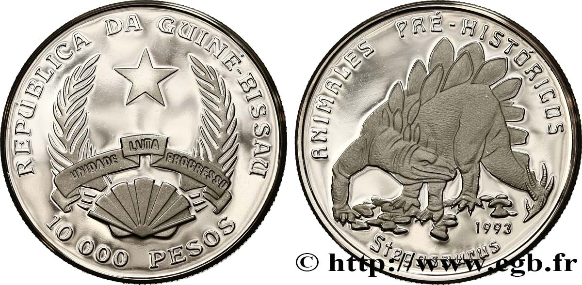 GUINEA-BISSAU 10 000 Pesos Proof Stegosaure 1993  SC 