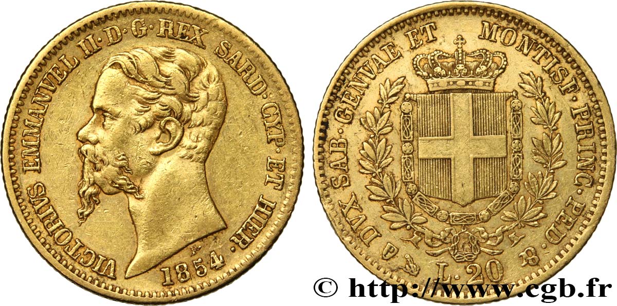 ITALIEN - KÖNIGREICH SARDINIEN 20 Lire Victor Emmanuel II 1854 Gênes SS 