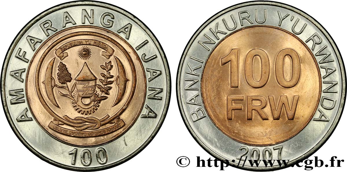 RWANDA 100 Francs emblème 2007  SPL 