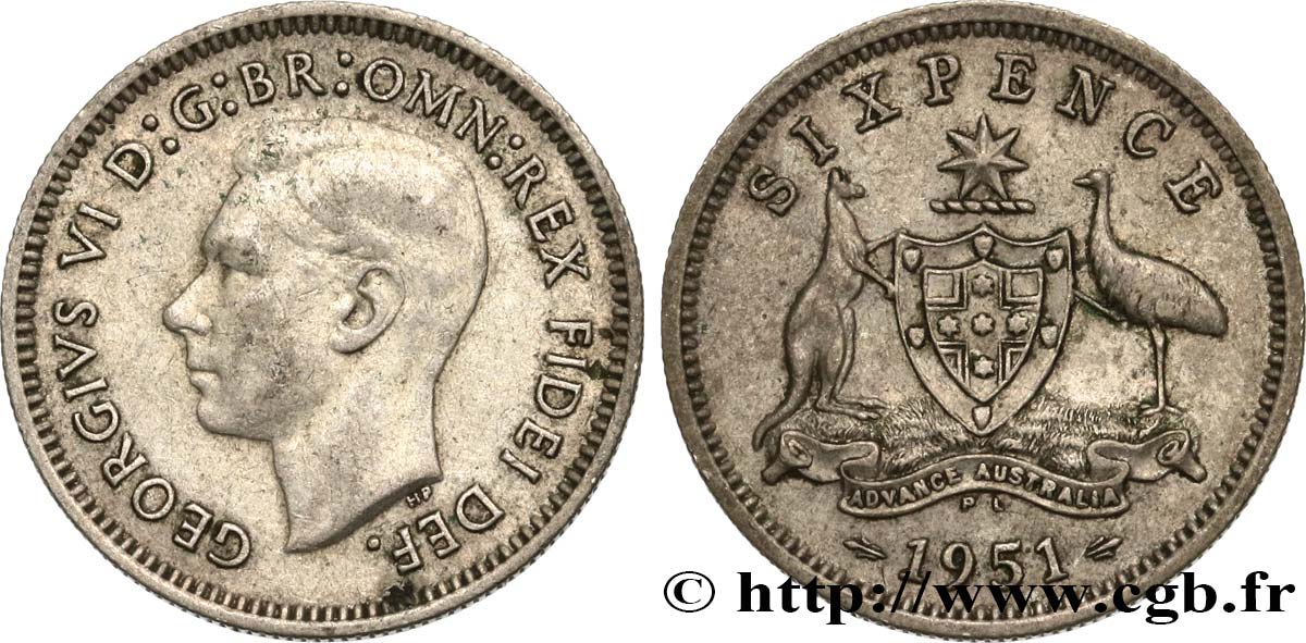AUSTRALIA 6 Pence Georges VI 1951 Londres BB/MS 