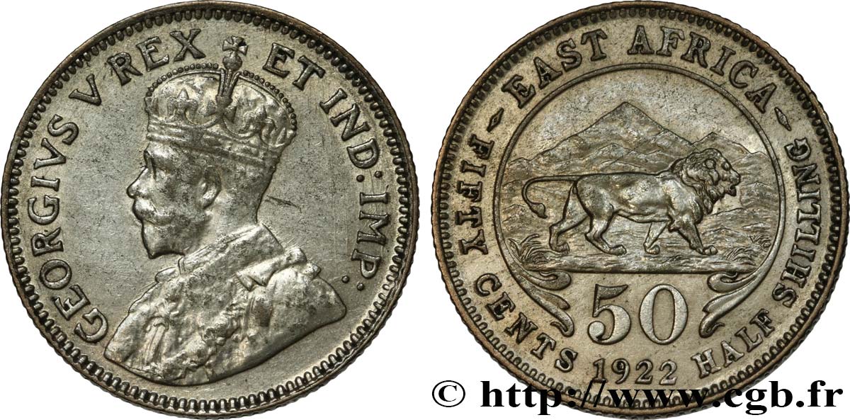 EAST AFRICA (BRITISH) 50 Cents Georges V 1922  XF/AU 