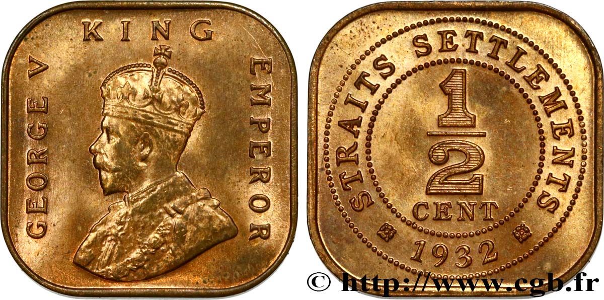 MALASIA - COLONIAS DEL ESTRECHO 1/2 Cent Georges V 1932  SC 