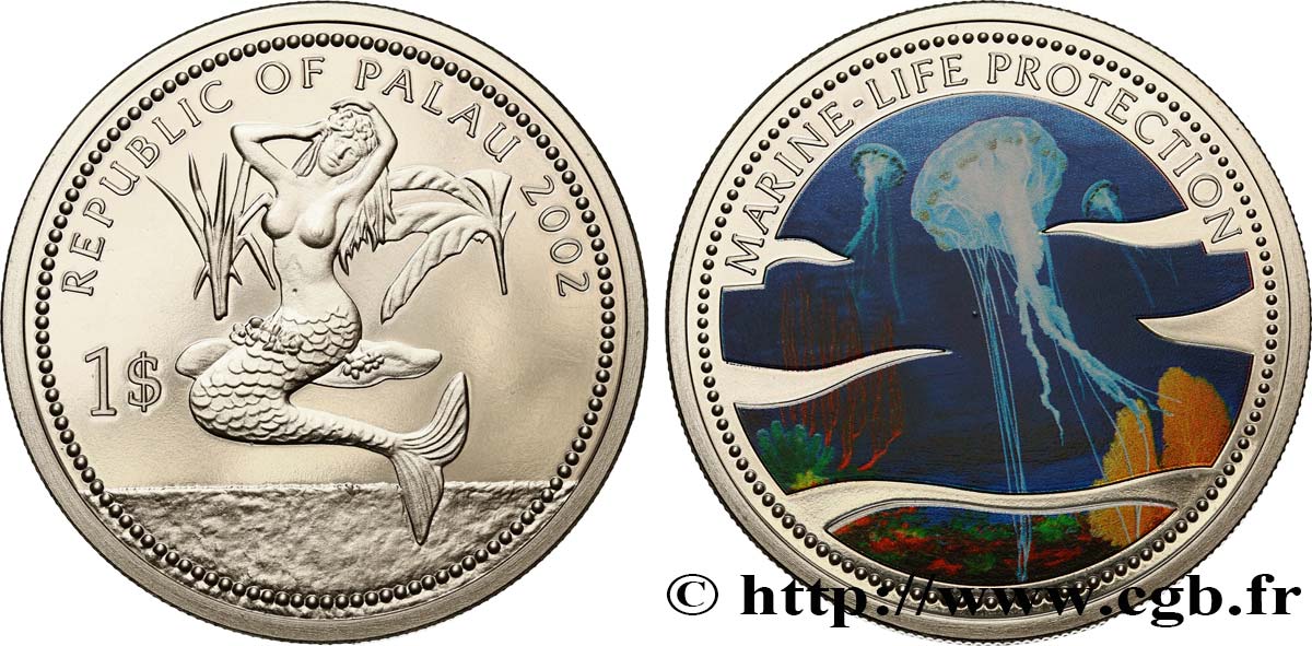 PALAU 1 Dollar Proof Protection de la vie marine 2002  MS 