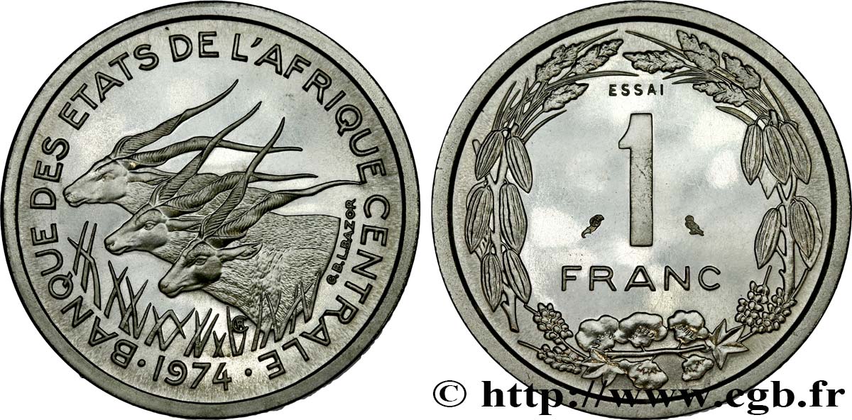 ÉTATS DE L AFRIQUE CENTRALE Essai de 1 Franc antilopes 1974 Paris FDC 