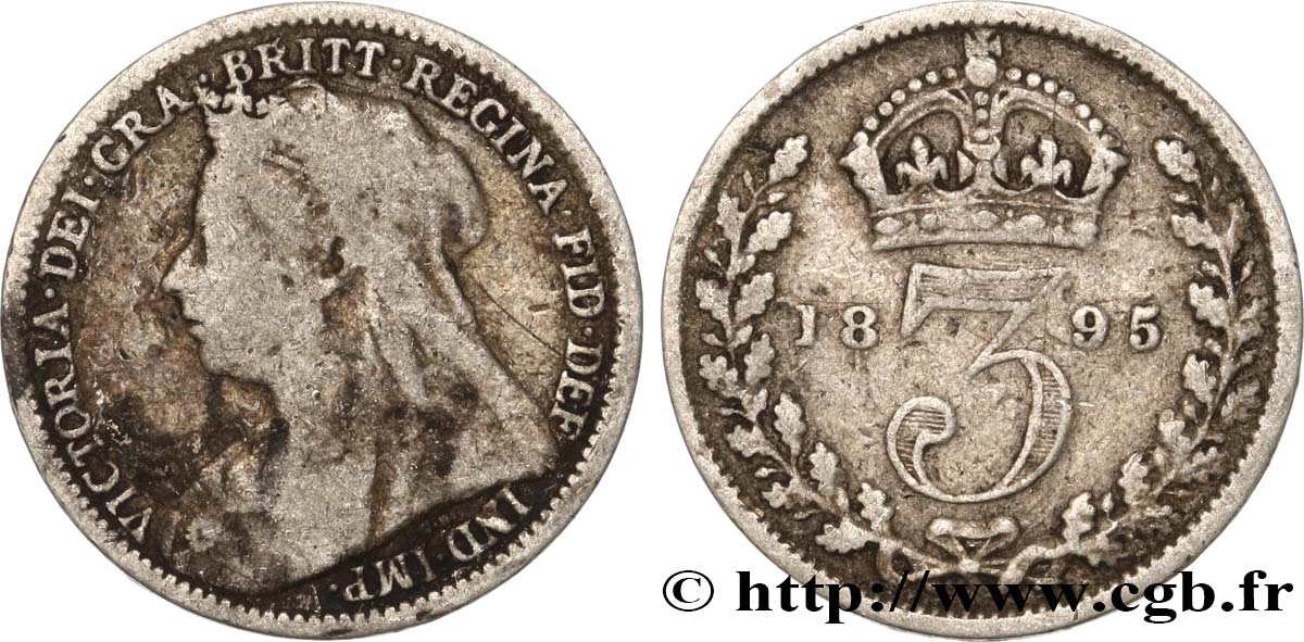 VEREINIGTEN KÖNIGREICH 3 Pence Victoria “Old Head” 1895  S 