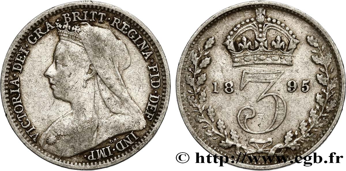 ROYAUME-UNI 3 Pence Victoria “Old Head” 1895  TB 