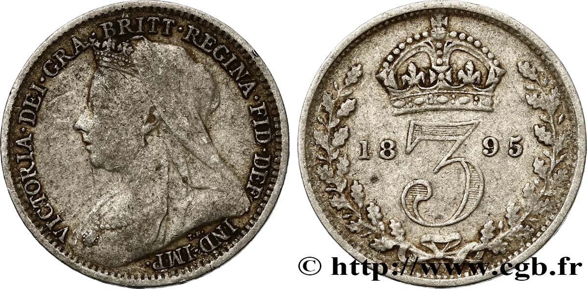 REGNO UNITO 3 Pence Victoria “Old Head” 1895  MB 