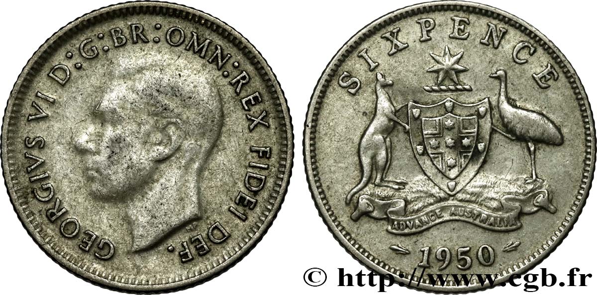 AUSTRALIA 6 Pence Georges VI 1950 Melbourne MBC/SC 