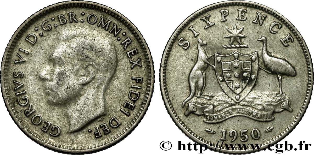 AUSTRALIE 6 Pence Georges VI 1950 Melbourne TTB/SPL 