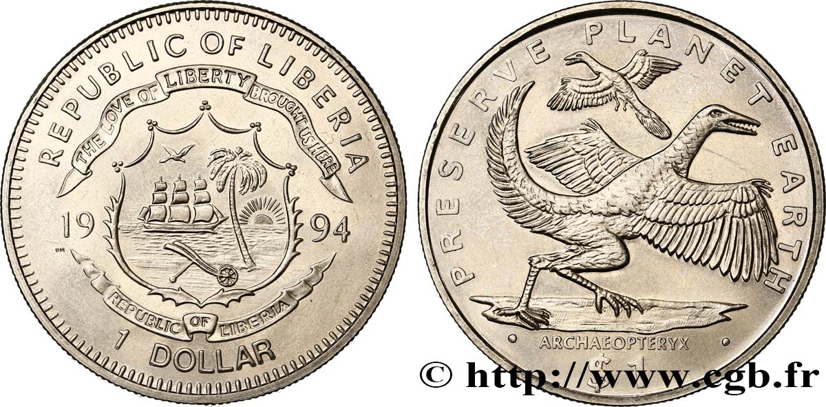 LIBERIA 1 Dollar archaeopteryx 1994 Pobjoy Mint SC 