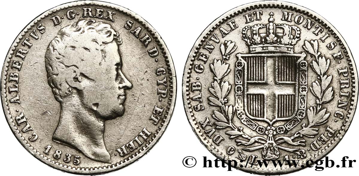 ITALY - KINGDOM OF SARDINIA 1 Lire Charles Albert 1835 Gênes VF/VF 