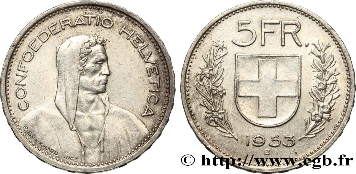 SWITZERLAND 5 Francs Berger 1953 Berne XF 