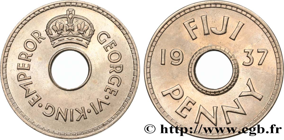 FIJI 1 Penny frappe au nom du roi Georges VI 1937  MS 