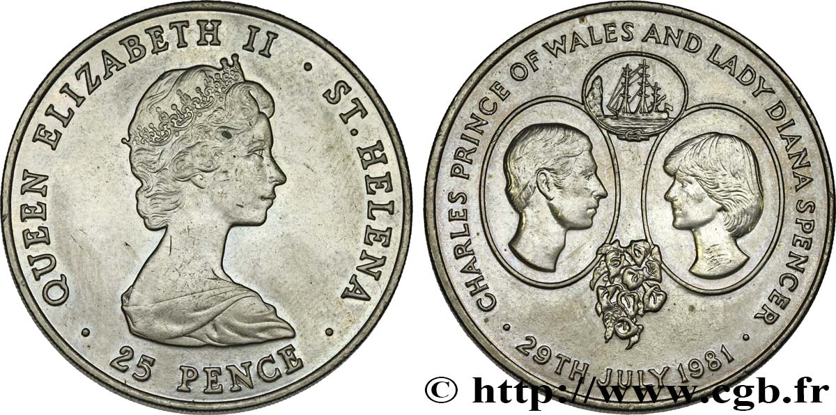 SANTA HELENA 25 Pence mariage du Prince de Galles et de Lady Diana Spencer 1981  SC 