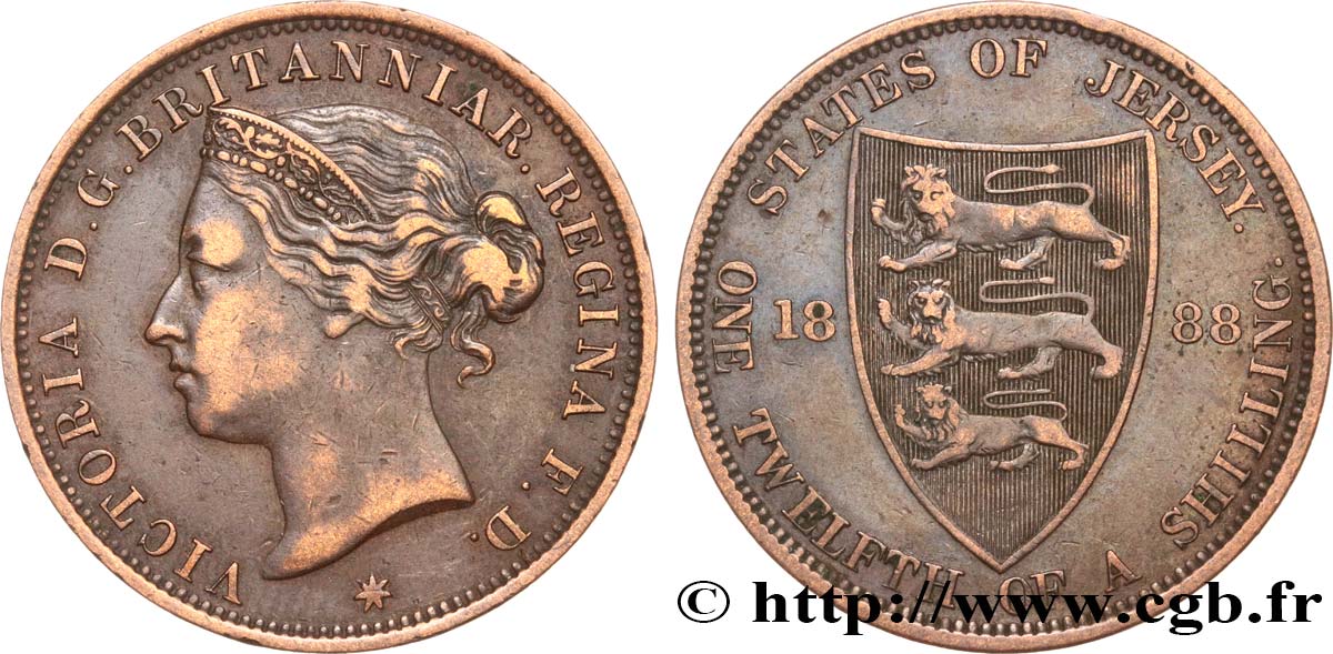 JERSEY 1/12 Shilling Reine Victoria / armes du Baillage de Jersey 1888  q.BB 