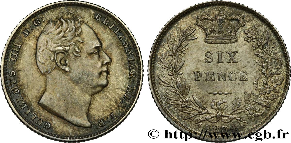 VEREINIGTEN KÖNIGREICH 6 Pence Guillaume IV 1834  VZ 