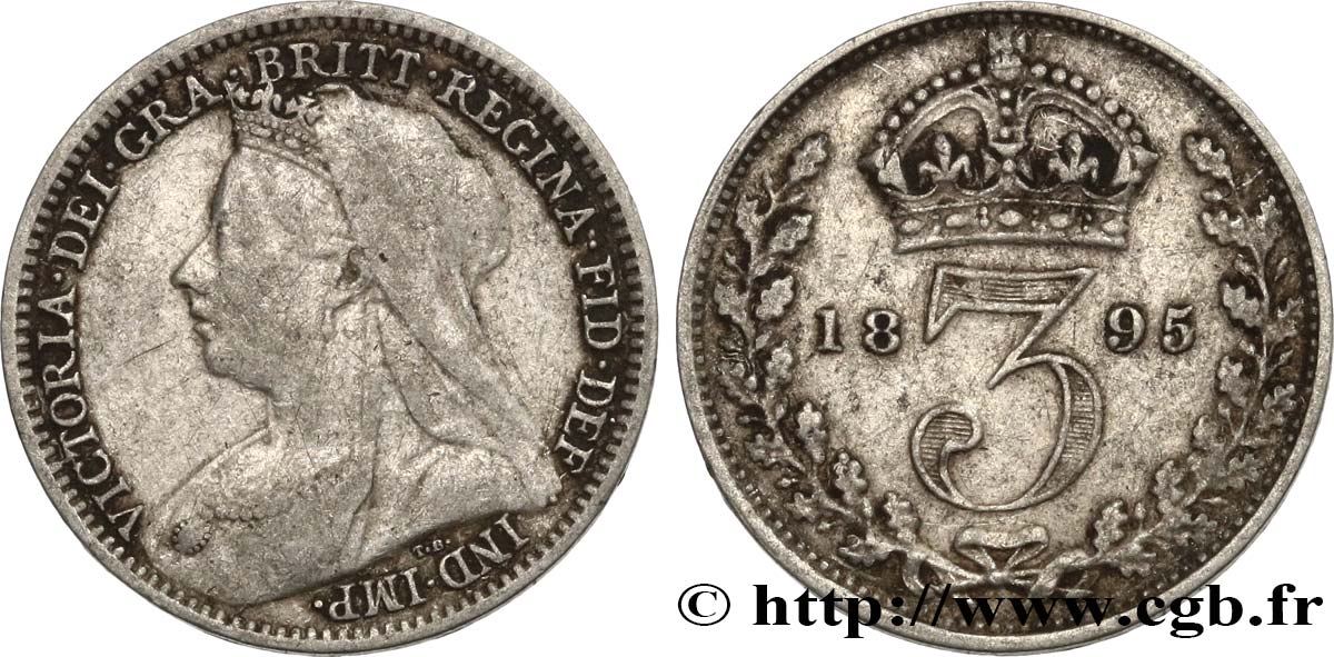 VEREINIGTEN KÖNIGREICH 3 Pence Victoria “Old Head” 1895  fSS 