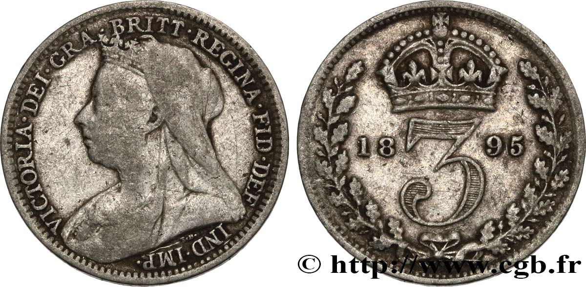 REGNO UNITO 3 Pence Victoria “Old Head” 1895  q.BB 