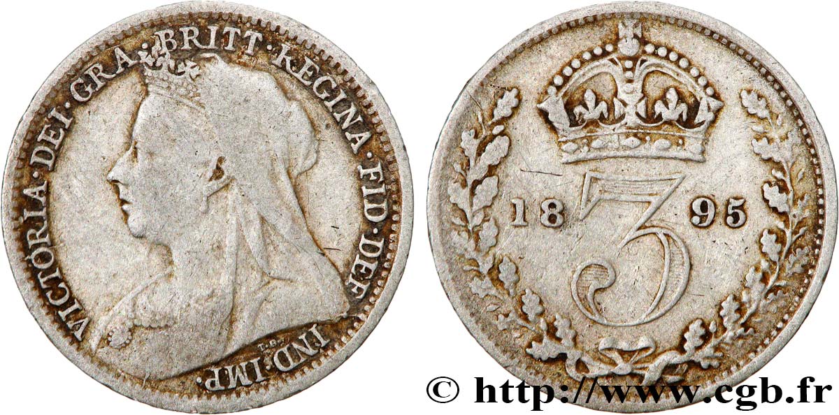 VEREINIGTEN KÖNIGREICH 3 Pence Victoria “Old Head” 1895  fSS 