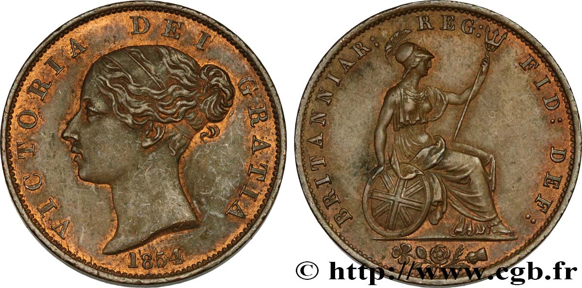 UNITED KINGDOM 1/2 Penny Victoria “tête jeune” 1854  AU 