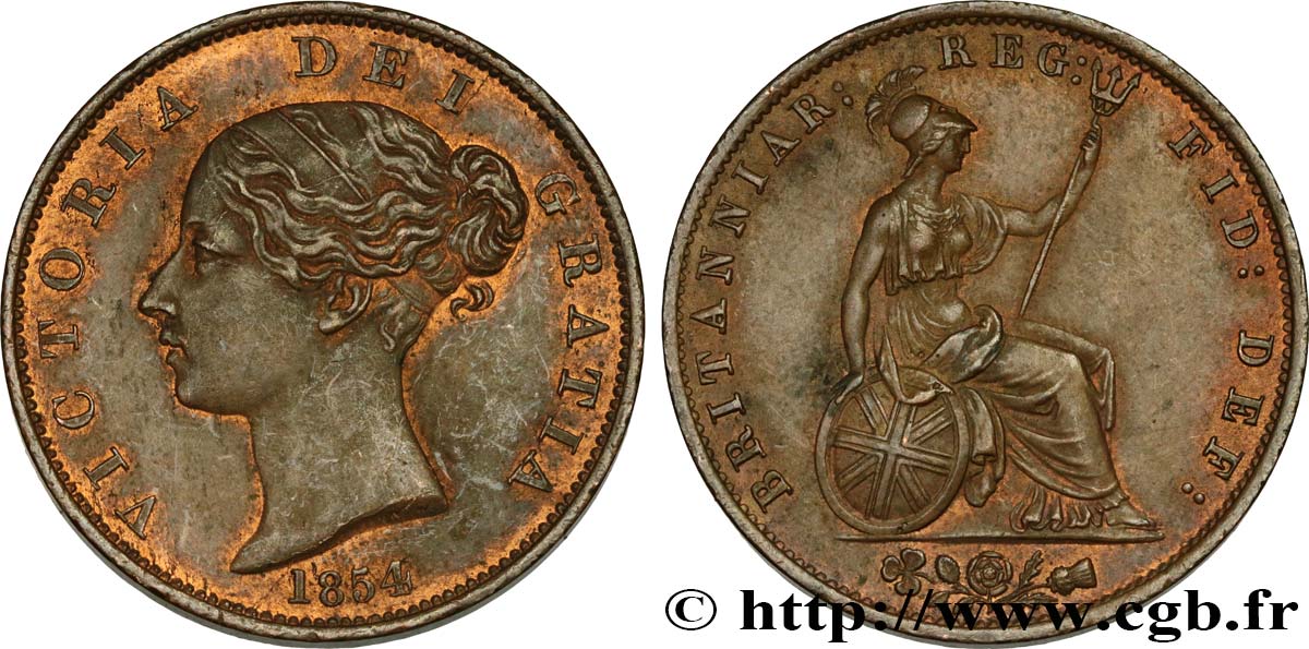 VEREINIGTEN KÖNIGREICH 1/2 Penny Victoria “tête jeune” 1854  VZ 