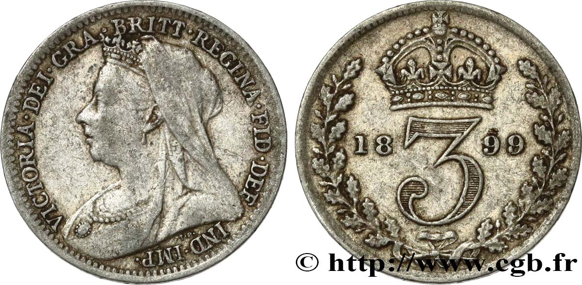 VEREINIGTEN KÖNIGREICH 3 Pence Victoria 1899  fSS 