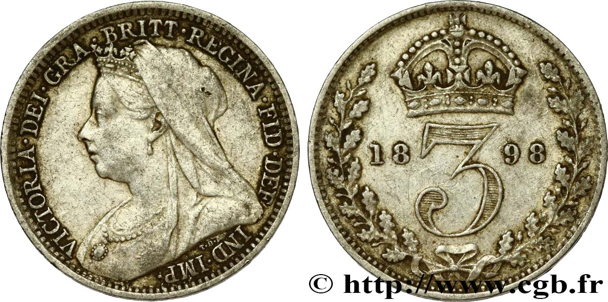 ROYAUME-UNI 3 Pence Victoria 1899  TB+ 