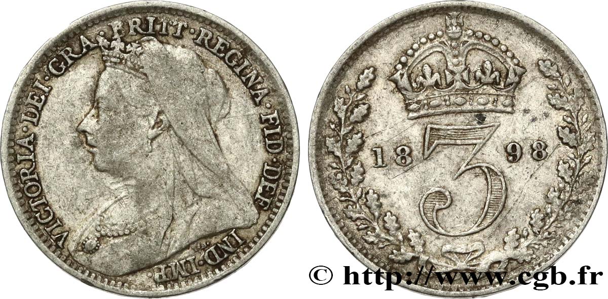 VEREINIGTEN KÖNIGREICH 3 Pence Victoria 1898  fSS 
