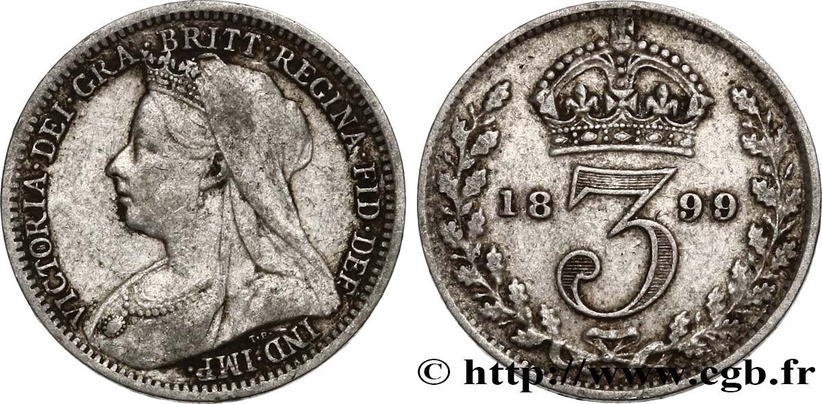 VEREINIGTEN KÖNIGREICH 3 Pence Victoria 1899  fSS 
