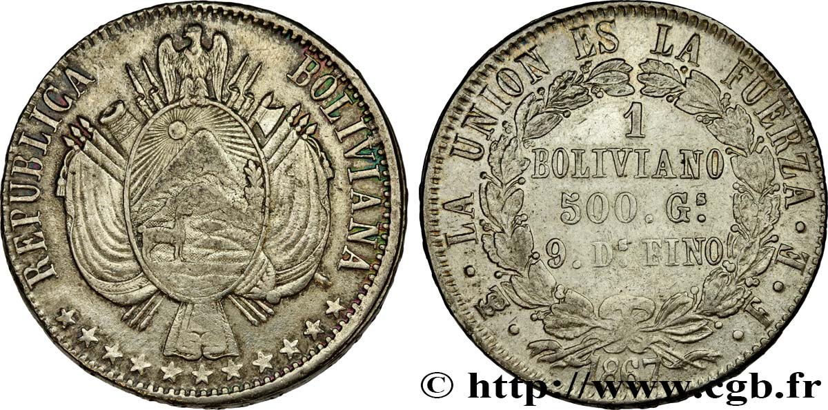 BOLIVIE 1 Boliviano 1867 Potosi TTB 