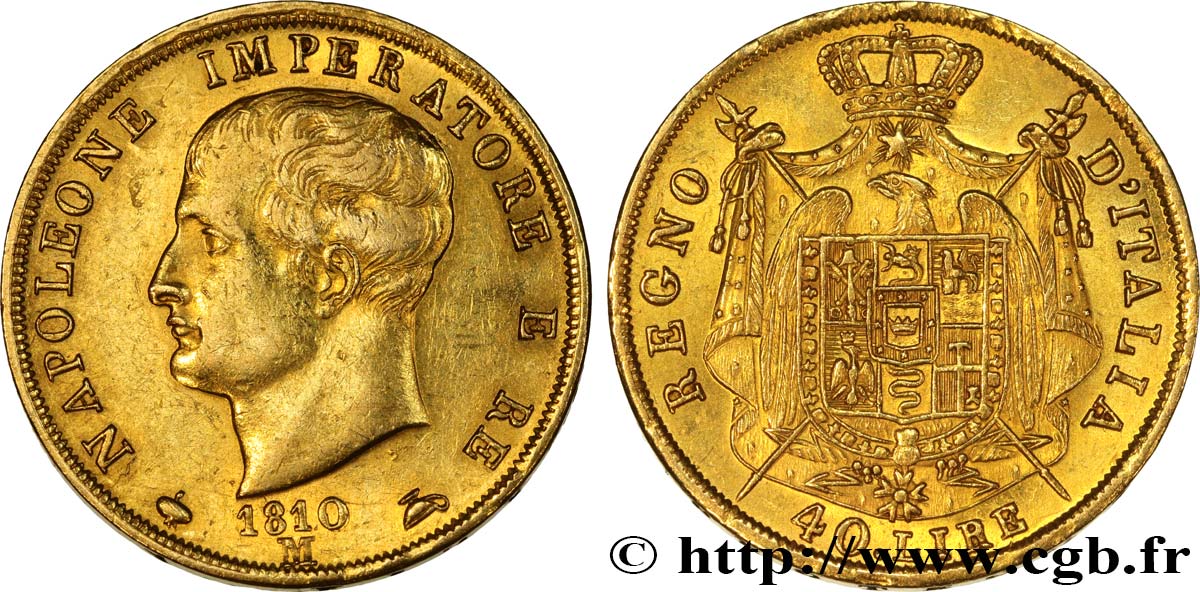 ITALY - KINGDOM OF ITALY - NAPOLEON I 40 Lire 1810 Milan AU/AU 