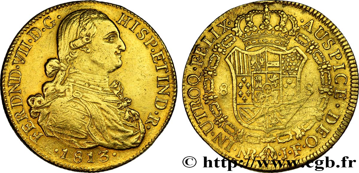 COLOMBIA 8 Escudos Ferdinand VII 1813 Nuevo Reino (Bogota) MBC 