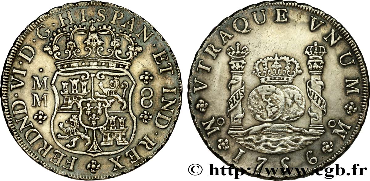 MEXICO 8 Reales Ferdinand VI 1756 Mexico AU 